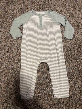 Angel Dear Sage & White Striped Romper